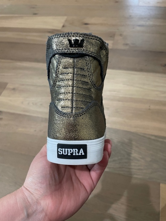 Supra Shiny Gold Punk Rock Biker High Top Boots Metallic Leather Lace Size 6 main image 0